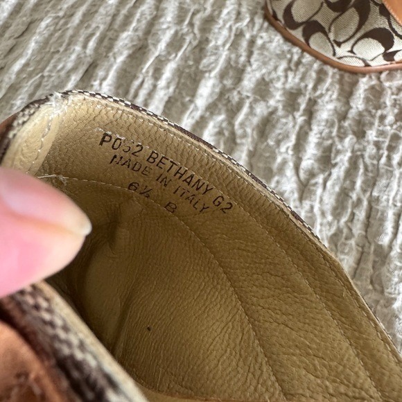 Coach Bethany Logo‎ Canvas Leather Trim Wedge Mules Size 6.5 $170 NWT Brown/Tan - Picture 9 of 13